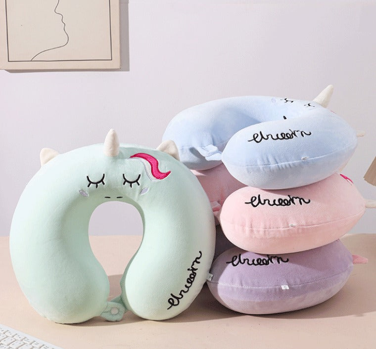 ZQBIEE Magical Unicorn Travel Neck Pillow (Green unicorn)