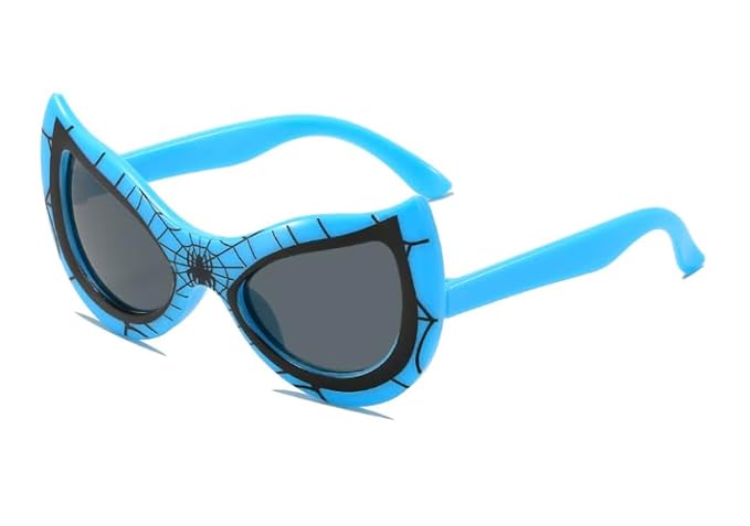 Spider Web-Themed Kids Sunglasses – Blue Superhero Style Eyewear