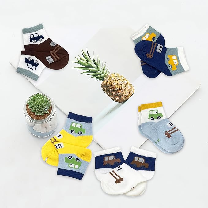 ZQBIEE Baby Boy’s & Girl’s Cotton Printed Ankle-Length All-Weather Kids socks (Pack of 5)
