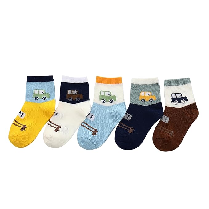 ZQBIEE Baby Boy’s & Girl’s Cotton Printed Ankle-Length All-Weather Kids socks (Pack of 5)