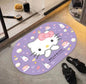 Hello Kitty-themed rug on a floor with sandals nearby