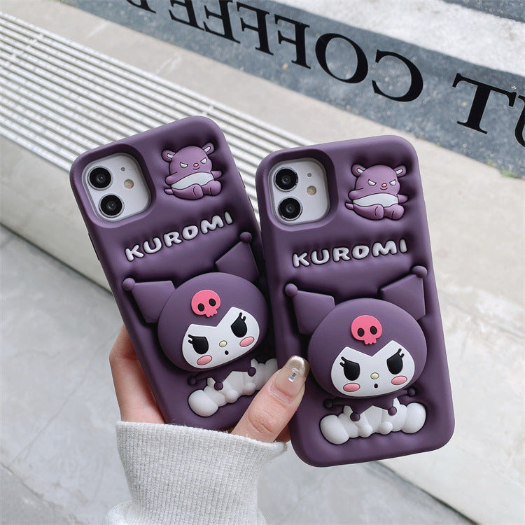 ZQBIEE Cute 3D Phone Case with Stand – Purple Silicone Cover iPhone 15/15Pro/16/16Pro Pack of 1