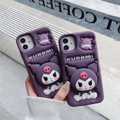ZQBIEE Cute 3D Phone Case with Stand – Purple Silicone Cover iPhone 15/15Pro/16/16Pro Pack of 1