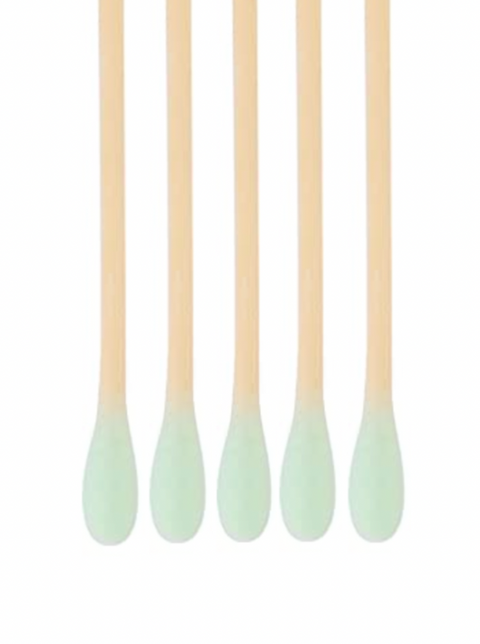 ZQBIEE Bamboo Cotton Swabs With Mint Green Tips