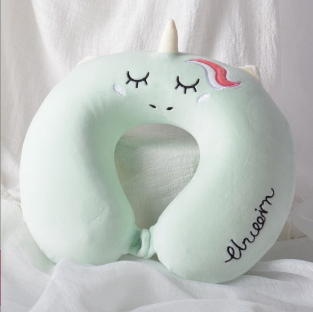 ZQBIEE Magical Unicorn Travel Neck Pillow (Green unicorn)