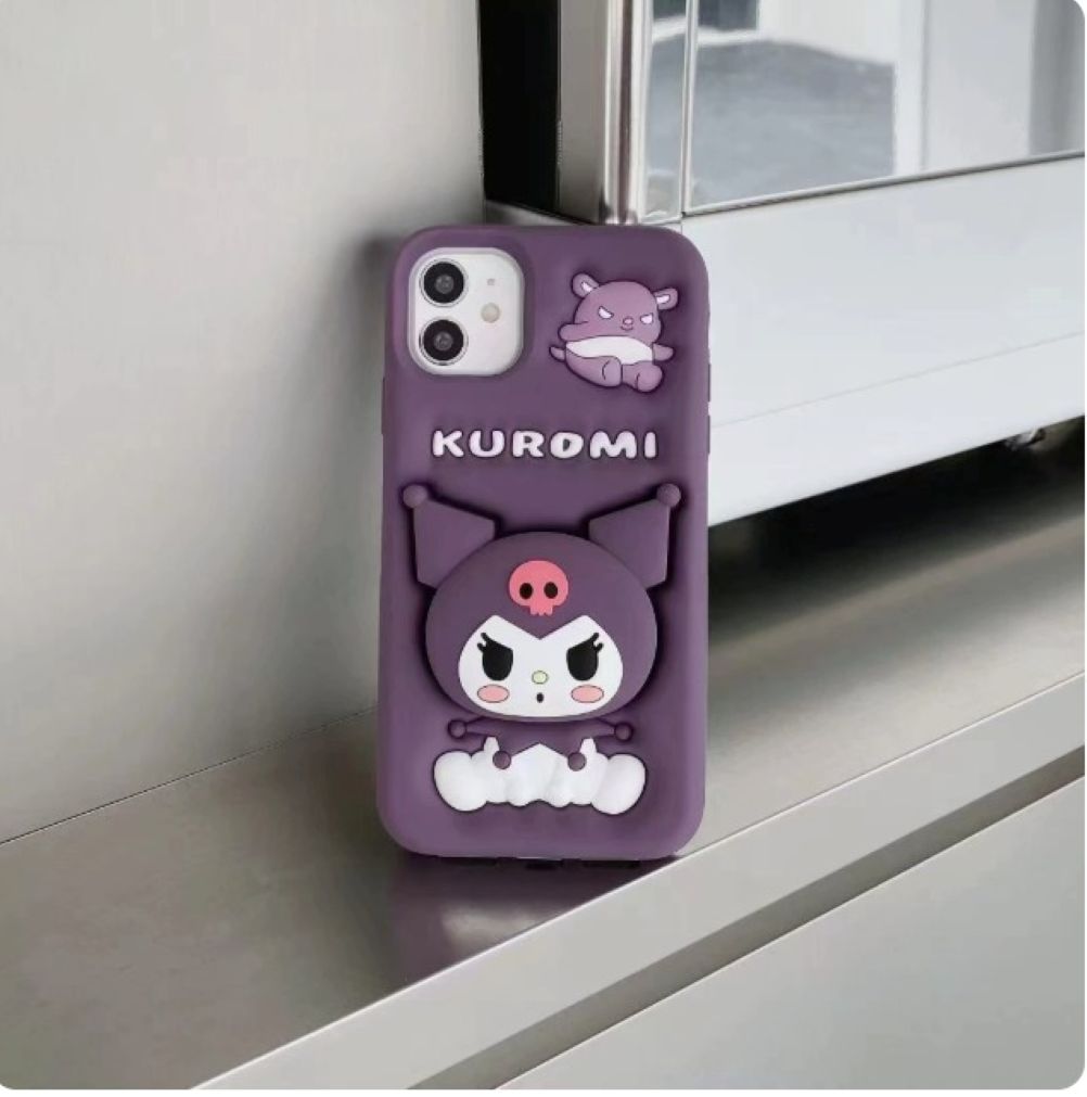 ZQBIEE Cute 3D Phone Case with Stand – Purple Silicone Cover iPhone 15/15Pro/16/16Pro Pack of 1