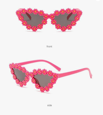 ZQBIEE Floral Daisy Frame Sunglasses Retro Festival Pink Eyewear