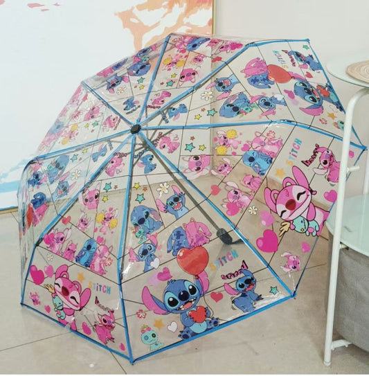 Cute Stitch & Angel Transparent Umbrella – Kids Cartoon Umbrella