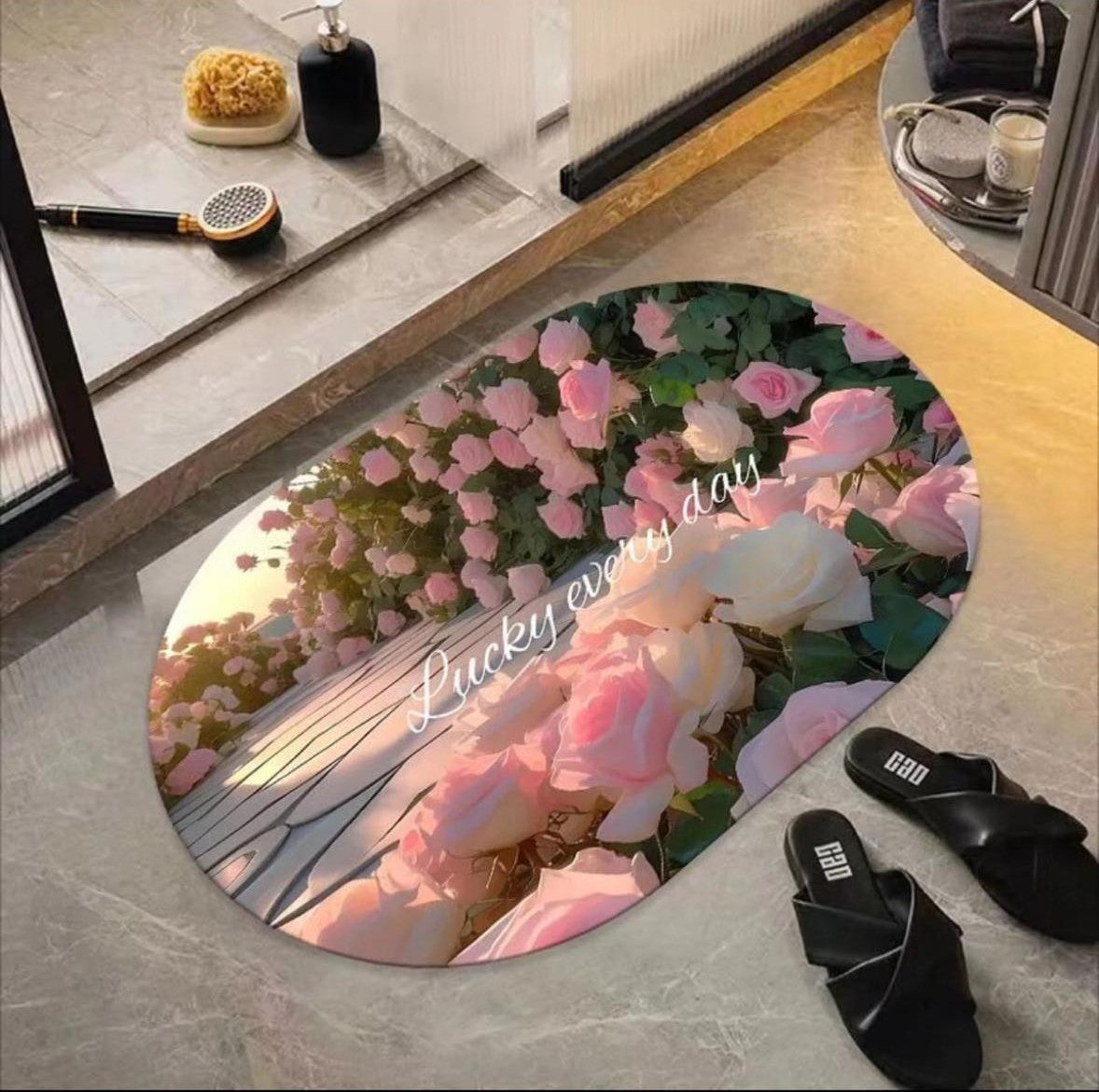 ZQBIEE Doormat Non-Slip Rubber Bathroom Mat – Anti-Skid Flower